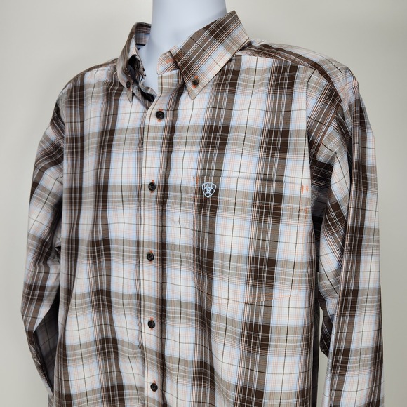 Ariat Pro Series‎ Shirt Mens Size XL Brown Plaid Button Down Western Cotton NWT - Picture 1 of 12